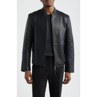 HUGO BOSS Lokis Leather Jacket in Black at Nordstrom, Size Xx-Large