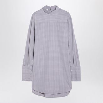 Dries Van Noten Light Blue Checked Popeline Turtleneck Shirt