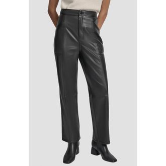 DKNY Faux Leather High Waist Pants in Black at Nordstrom Rack, Size 16