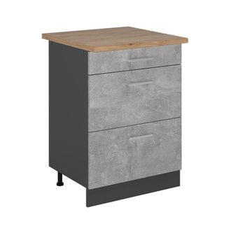 Vicco Mueble Bajo De Cocina R-line, Hormig&oacute;n, 60 Cm Con Cajones, Et Roble, Vicco