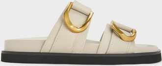 Charles & Keith Gabine Gold-Buckle Leather Slides