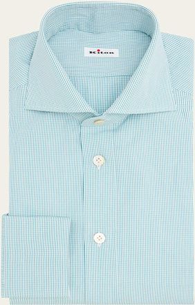Kiton Mens Mini-Check Cotton Dress Shirt