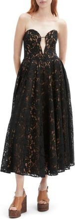 Bardot Opal Strapless Lace Midi Dress in Black at Nordstrom, Size 10