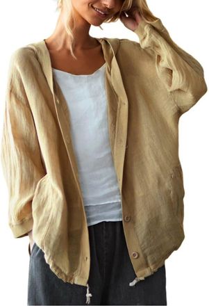 Generic Spring Jackets for Women Uk Womens Linen Hoodeis Oversized Vintage Long Sleeve Lightweight Fashion Hooded Jackets Ladies Casual Cardigan Loose Fit Pla