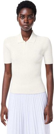 Lacoste Gebreid geribbeld poloshirt voor dames (Wit)