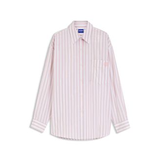HUGO BOSS Striped cotton oversized-fit blouse with Happy HUGO logo