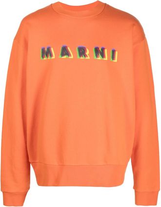 Marni logo-print cotton sweatshirt - men - Cotton - 48 - Orange