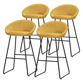 ML Design Set de 4 Taburetes de bar mostaza 75cm funda tela, estructura met&aacute;lica