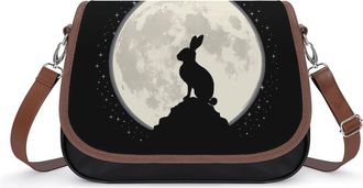 Generic Rabbit Hare Animal Full Moon Crossbody Bags for Women Shoulder Messenger Bag Purse Handbags