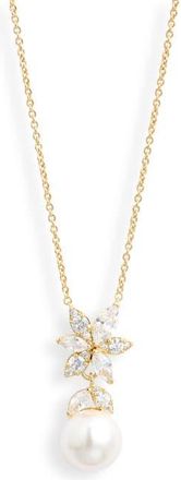 Nadri Under the Sea Cubic Zirconia & Faux Pearl Pendant Necklace in Gold at Nordstrom