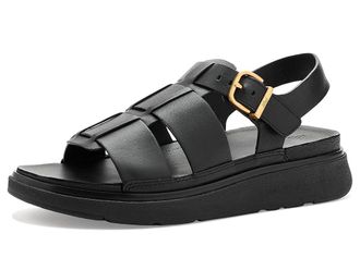 FitFlop Gen-FF Leather Fisherman Sandals Womens Wedge Shoes All Black : 11 M (B)