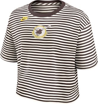 Nike San Diego Padres Cooperstown Logo Striped Nike Womens MLB Cropped T-Shirt in Brown | 048P0H7LSDP-YLT