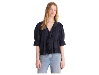 Madewell Ruffled Puff-Sleeve Top Womens Clothing Classic Navy : XL (Womens 14-16), Cotton/Viscose