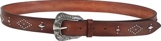 Orciani Antique Slim Brown Calf Leather Ornate Buckle Belt