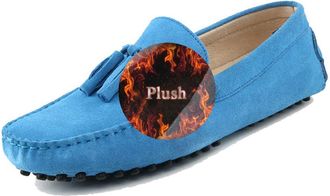 Minitoo Mens Casual Loafers Slip on Dress Moccasins Shoes with Tassel Winter Light Blue UK 9