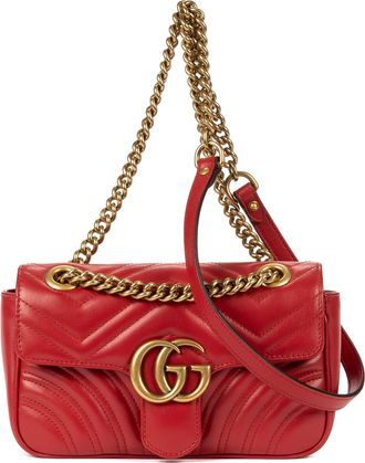Gucci Pre-owned Womens GG Marmont Flap Small Shoulder Bag - Red - One Size