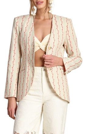 Avec Les Filles Floral Brocade Cotton Blazer in Rose Stripe Multi at Nordstrom, Size X-Large