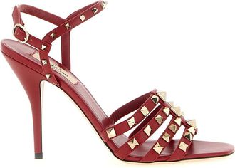 Valentino Garavani Schoenen, Dames, Rood, 38 1/2 EU, Leer, Rockstud Kidskin Sandaal