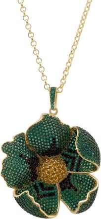 Latelita London Poppy Pendant Necklace Gold Emerald Green Cz