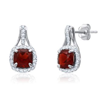 MAX + STONE 10k Yellow or White Gold Cushion Cut Gemstone Drop Earrings with Diamond Accent
