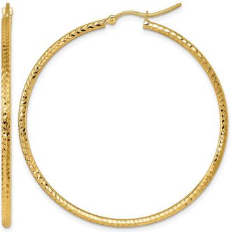 Diamond2Deal 10k Yellow Gold Diamond-cut 2mm Round Tube Hoop Earrings