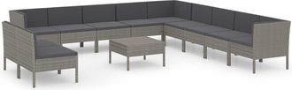 vidaXL Set De Muebles De Jard&iacute;n 12 Pzas Y Cojines Rat&aacute;n Sint&eacute;tico Gris Vidaxl