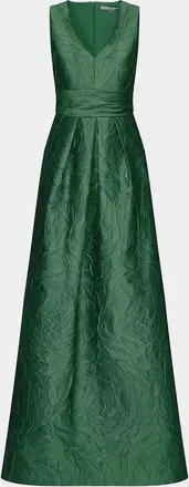 Kay Unger Mariah V-Neck Sleeveless Jacquard A-Line Gown