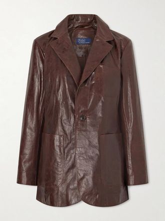 Polo Ralph Lauren Blazer In Pelle Lucida - Marrone