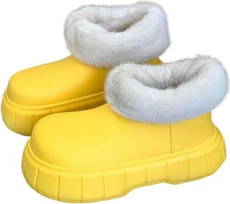 Generic QXDZSW Winter Plush Boots Women Fashion Waterproof Furry Cotton Shoes Outdoor Cozy Fuzzy Shoes Thick Sole Cotton Slides Yellow