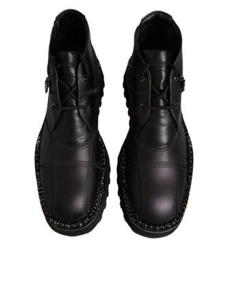 Dolce & Gabbana Mens Black Leather Lace Up Ankle Boots Shoes