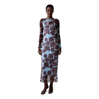 Never Fully Dressed Aria Mesh Jaden Bloemendruk Bootnek Lange Mouwen Maxi Jurk - Dames - Maxi kleedjes - Veelkleurig - XS - Polyester - Kleedjes