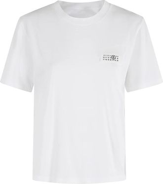 Maison Margiela Tops, Dames, Wit, XS, Katoen, Wit Katoenen T-Shirt met Numeriek Logo