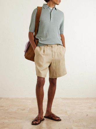 Lardini Ribbed Linen and Cotton-Blend Polo Shirt