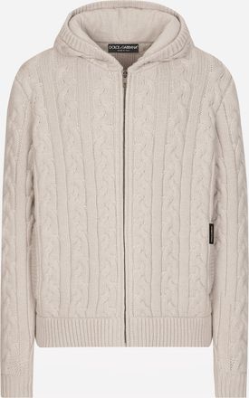 Dolce & Gabbana Cashmere And Wool Zip-up Hoodie With Dg Patch - Man Sweatshirts Beige Xs