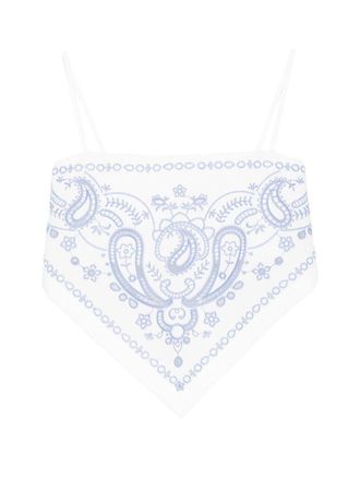 Self Portrait White And Blue Embroidered Linen Top