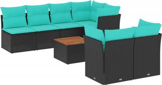vidaXL Set De Sof&aacute;s De Jard&iacute;n Y Cojines 8 Piezas Rat&aacute;n Sint&eacute;tico Negro Vidaxl
