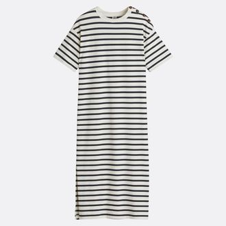 La Redoute Collections Lange, gestreepte jersey jurk met knopen op schouder