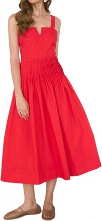 Moon River Button Detail Pleated Waist Sleeveless Midi Dress In Red