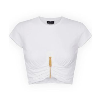 Elisabetta Franchi Maglia T-Shirt - Dames - Tops - Wit - Maat: M Katoen