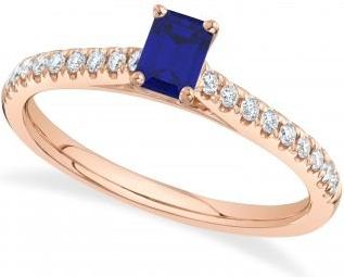 Allurez Emerald Cut Blue Sapphire & Diamond Engagement Ring 14K Rose Gold (0.94ct)