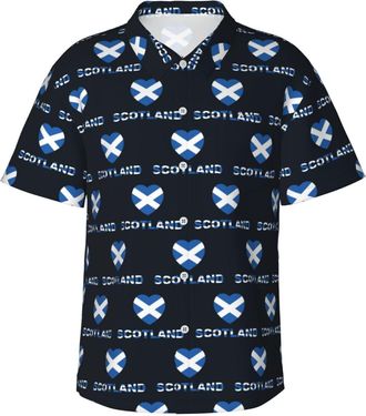 Generic Mens Button Down Casual Shirts Love Scotland Classic Hawaiian Short Sleeve Beach Shirt with Pocket