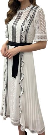 Self Portrait Lace Maxi Dress In White / Black