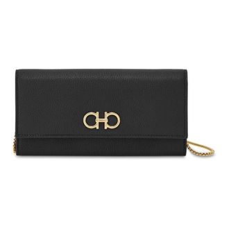 Ferragamo Accessoires, Dames, Zwart, ONE Size, Leer, Portemonnee met Schouderketting
