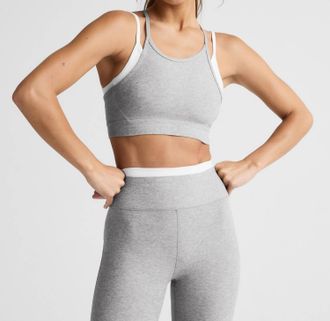 Beyond Yoga Spacedye Layered Long Line Bra In Silver Mist