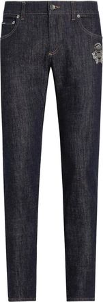 Dolce & Gabbana Slim-fit Jeans, male, Blue, Size: L Skinny Jeans with Patch