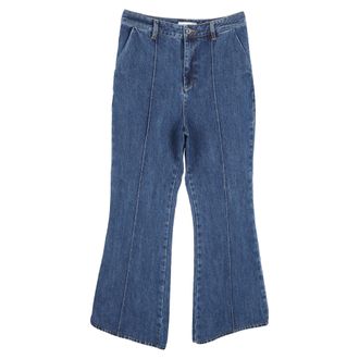 Self Portrait Flared Leg Jeans in Blue Cotton Denim