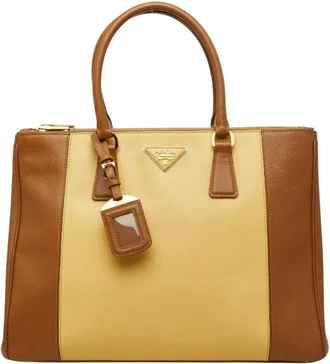 Prada Brown Yellow Leather Handbag Tote Bag (Pre-Owned)