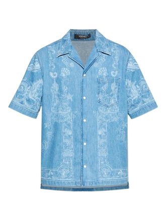 Versace Denim overhemd met print en korte mouwen - Blauw