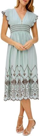 Rails Roxanne Eyelet Embroidered Cotton Midi Dress in Ocean Palms Embroidery at Nordstrom, Size X-Small
