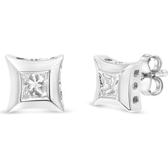 House of Brilliance 10K White Gold 1/3 Ct Invisible Style Princess Stud Earrings at Nordstrom
